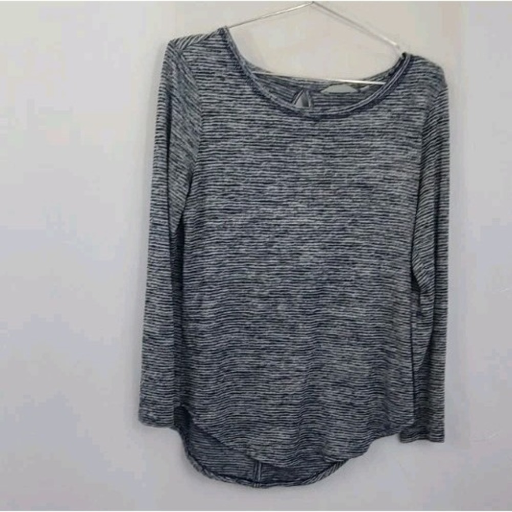 Athleta Womens Sz.M Long Sleeve Sweater Back Keyhole Cozy Athleisure BlueStripe